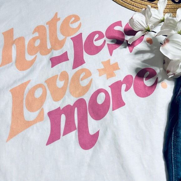 Love Tribe Hate Less & Love More Retro Bohemian Oversized T Shirt - Picture 7 of 7